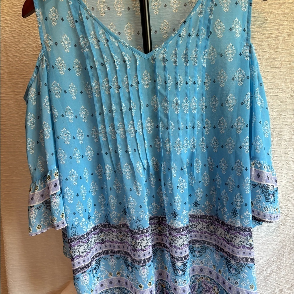Style & Co. Light Blue Patterned Blouse